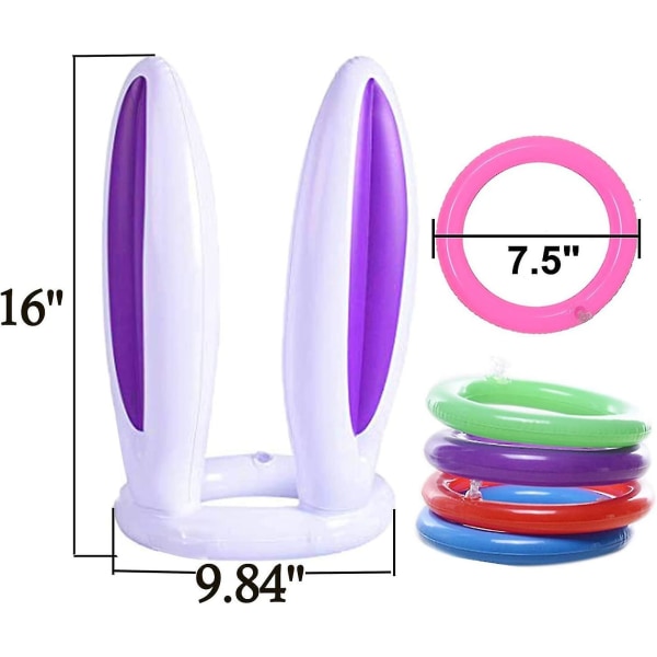 3-pak påske oppustelig kanin ringkastspil, påskekaninører ringkast festspil, oppustelig legetøjsgave (3 sæt & 12 ringe)