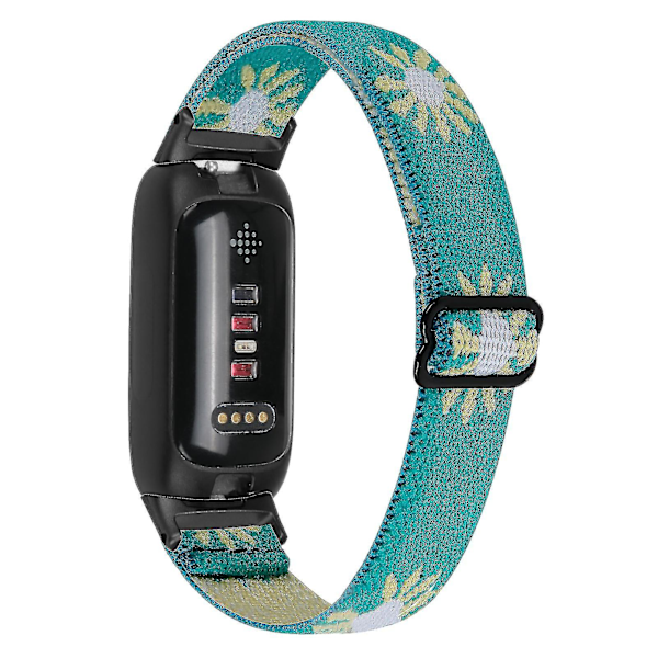 Elastisk nylon flettet urrem til Fitbit Inspire 3, solo loop erstatningsrem med sort konnektor - Mørkegrøn Green Daisy