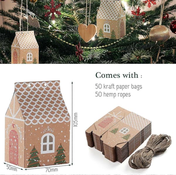 50 st Julgranspresentförpackningar, Kraftpapper Godisbox Söt Bröllopsgåva Julklappspåse