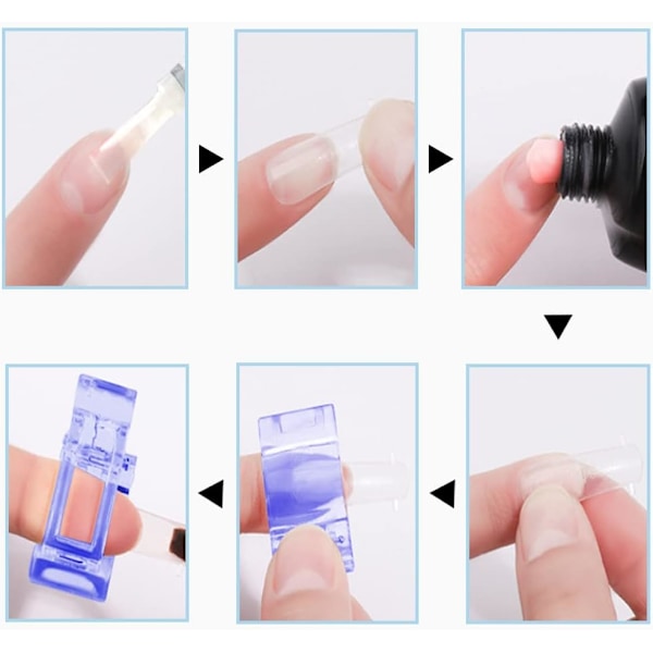 5 stk Polygel Negleklemmer, Negletip Klemme til Hurtig Opbygning af Gel, Transparent Negleklemmer, Neglekunst Værktøjsklemme Blue