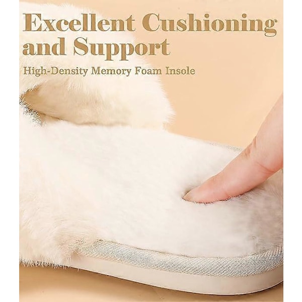 Naisten Tossut Pehmeät Tossut Memory Foam, Ristikkäiset Karvaiset Avokärkiset Tossut Mukavat Pehmoiset Kotikengät Sisä- ja Ulkokäyttöön Liukuestetossut White XL