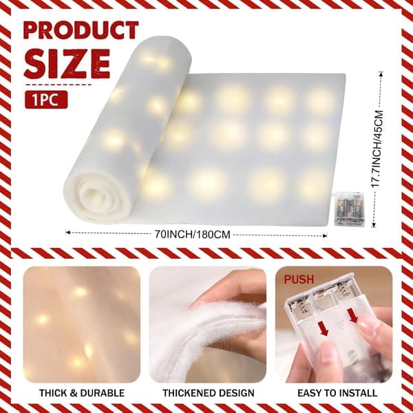 LED jule-late-snøteppe-rull med lys, 178 x 45 cm kunstig snøteppe med 50 LED-lyslenker, vinterdekor til jul