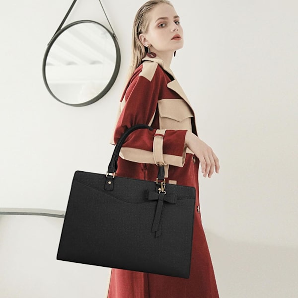 Stor Dame Håndtaske 15,6 Tommer Laptop Taske PU Læder Skoletaske Vandtæt Tote Taske Shopper Skuldertaske Negro