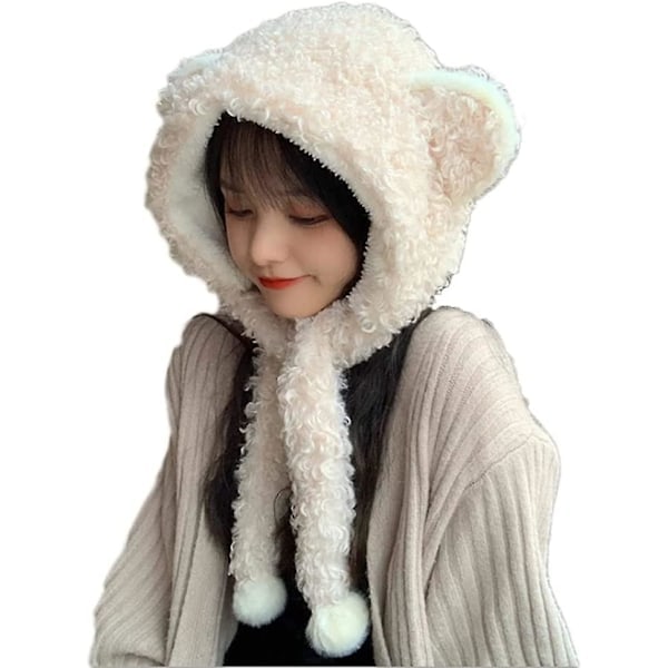 Sød Plys Falsk Pels Dyr Critter Hat Beanie Med Øreklapper Fuzzy Bear Hat Blød Varmt Vinter Hat Beanie Til Voksne Kvinder Piger Beige-1 -