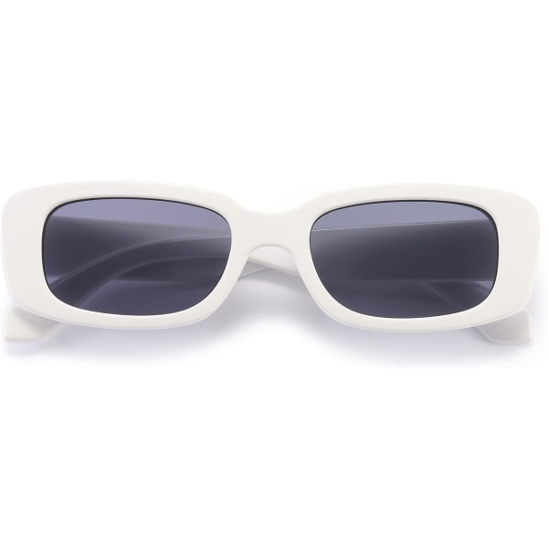 Rektangulære solbriller for kvinner Menn Trendy retro motebriller 90-tallet Vintage UV 400 beskyttelse Firkantet innfatning K1200 White Frame Grey Lens