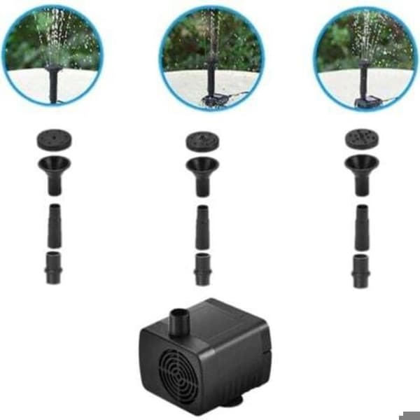 5W Solcellsdriven fontän för utomhusbruk, solcellsdriven damm-pump, solcellsdriven vattenpump för poolfontän, 3 munstycken, 380 l/h, max. flödeshöjd: 60 cm