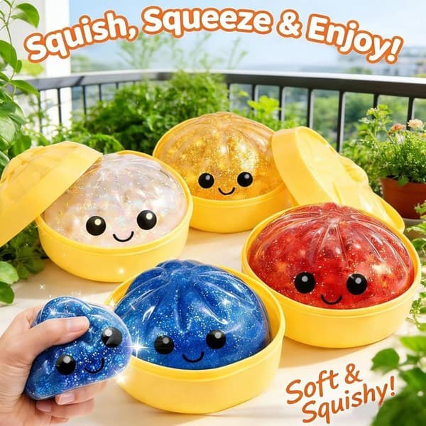 Squishy Bao-bolle - 1 stk. - Blød silikone - Glitrende dampkurv-design - Stresslegetøj til børn og voksne - 10 cm