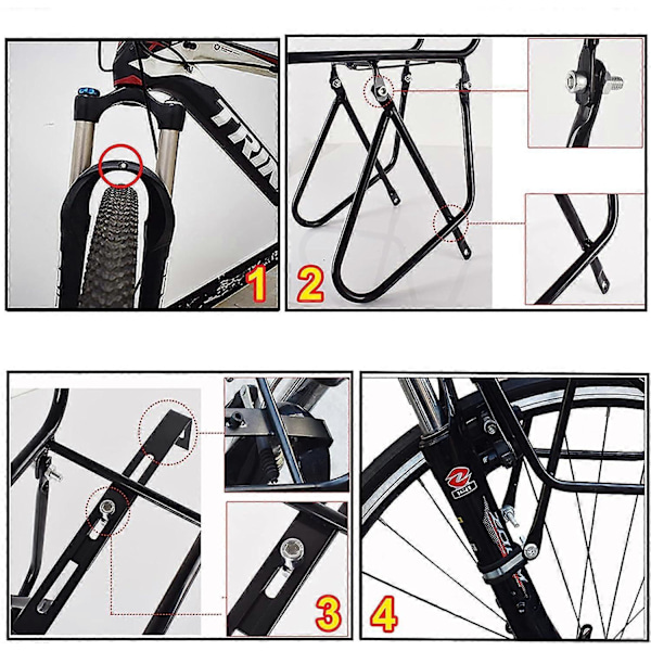 Cykel framvagnspackhållare 15KG last cykelställ Bromsram Bagagehylla Kan bära packväska/cykelkorg/tält/sovsäck