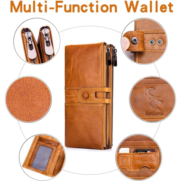 Aito nahkainen naisten lompakko, monitoiminen ohut bifold-vetoketjullinen kytkin RFID-estotoiminnolla