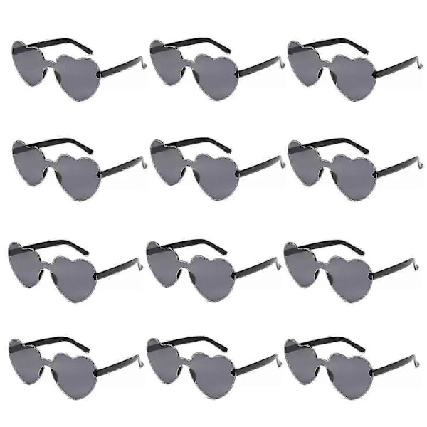 12 stk. Hjerte Solbriller For Kvinner Transparent Hjerteformede Solbriller Bulk Morsomme Solbriller Pakke For Festgaver black
