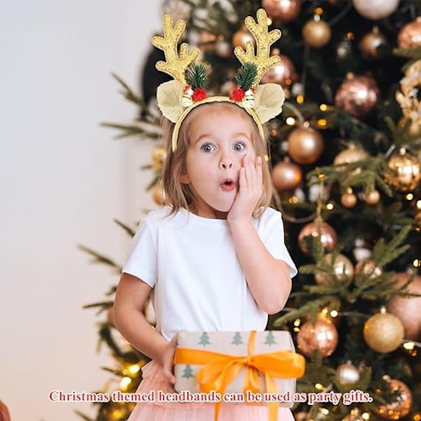 Jultomte Reindeer Hörselband med Paljetter Jul Hörselband Jul Hårband med Öron Jul Huvudhatt Toppar Huvudbonader Gold