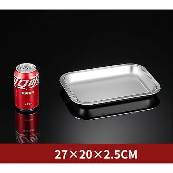 304 rustfritt stålbrett, rektangulær ren flat bunn firkantet plate, kommersiell kjøkken bakefiskplate, fortykket dampet risplate U-style L27 W20 H2flat bottom