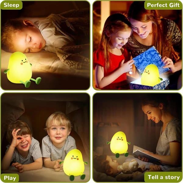 Børnenatlampe, Babynatlampe, Dæmpbar Silikone Natlampe, USB Genopladelig, Berøring & Afbryder og Timer