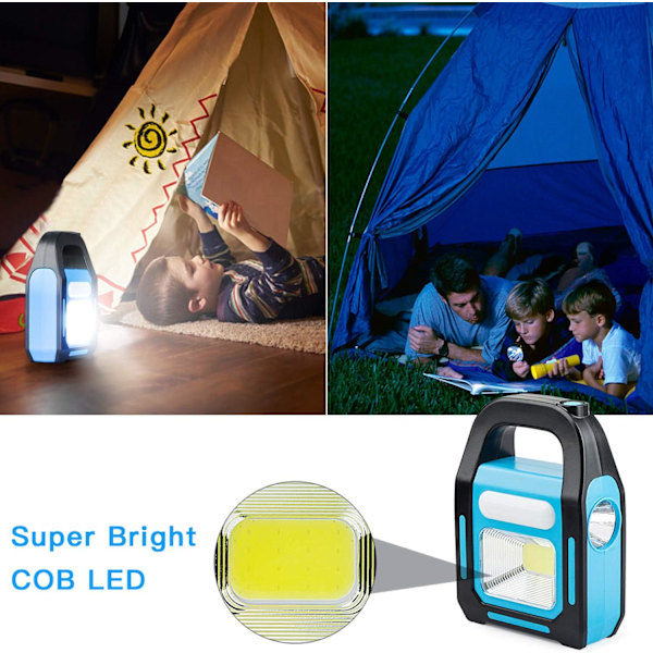 1 Pakke 3 i 1 Solcelle USB Genopladelig Lyseste COB LED Camping Lygte, Opladning til Enhed, Vandafvisende Nødlygte LED Lys