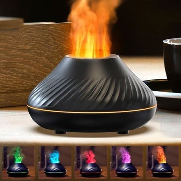 Aromadiffuser med flamme, æterisk oliediffuser, 7-farvet natlys