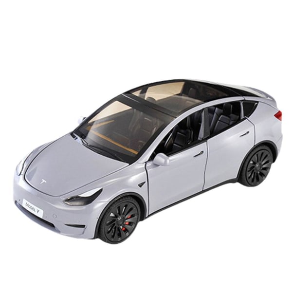 Leksaksbil i legering för Tesla Model Y, modell Y med ljud och ljus, vit