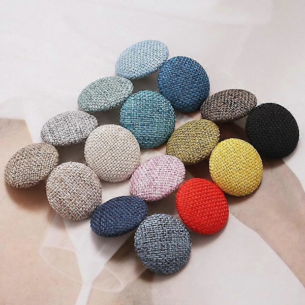 10 stk. Skaftknapper Metallknapper Klær DIY Stoffknapper Stofftrukket Lin Rund Dekorativ coffee 15MM