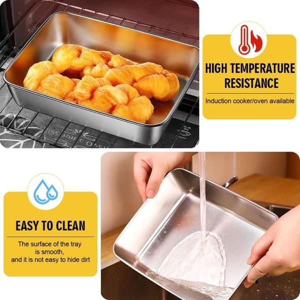 3 ugnsformar i rostfritt stål 25,8x20x5CM - Rektangulära - Ugn