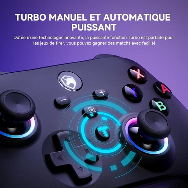 Controller med RGB-belysning, Hall-effekt-udløsere, makroer, skift/turbo-funktioner og vibration; Bluetooth Pro-controller.