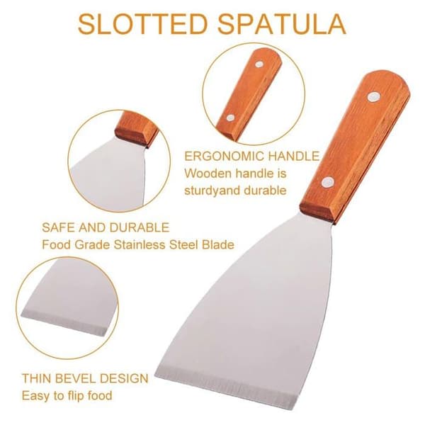 Profesjonell rektangulær stekespade i rustfritt stål - Trehåndtak - Grill