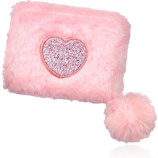 Women Wallets, Soft Plush Ladies Purse Portable Purses, Heart-Shaped Embroidery Small Purse with Fur Ball Zipper for Bank Cards, ID Cards, Cashes