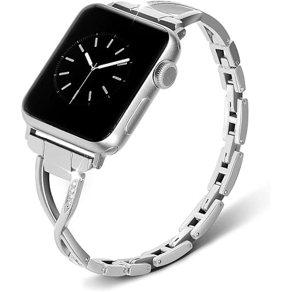 Korujen rannekoru iWatch-rannekkeelle, sarja naisille, kristallitimanttiranneke, ruostumattomasta teräksestä valmistetut rannekkeet Silver 42/44/45mm