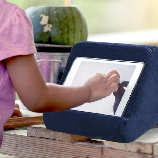 Myk pute for nettbrett, iPad-holder med flere vinkler og nettlomme Navy