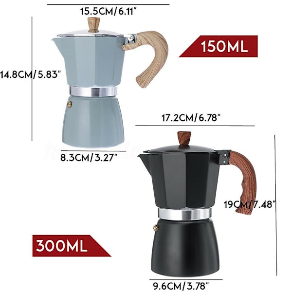 Espresso-kaffebryggare i italiensk stil av aluminium, Perkolator, Spisplatta, Kanne Black 300ML