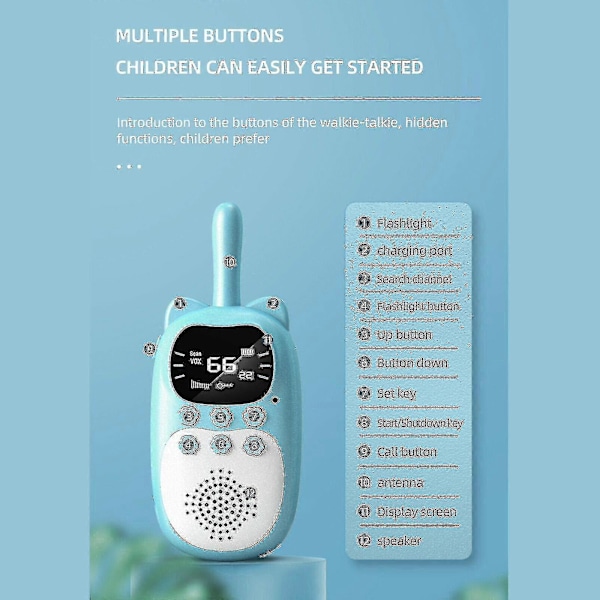 2 stk. Walkie Talkies til børn 3 km Lang Rækkevidde Walky Talky Baby Julegave Nytårsgave Pink Pink