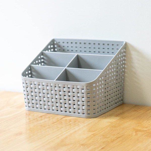 Opbevaringskurv, Kosmetikboks Organizer, Plastik Opbevaringsboks Skrivebord Gitter Undergitter Opbevaringskasse Multifunktionel Opbevaring til Skrivebord Kontor Bordplade Hjem Gray 5 Grid