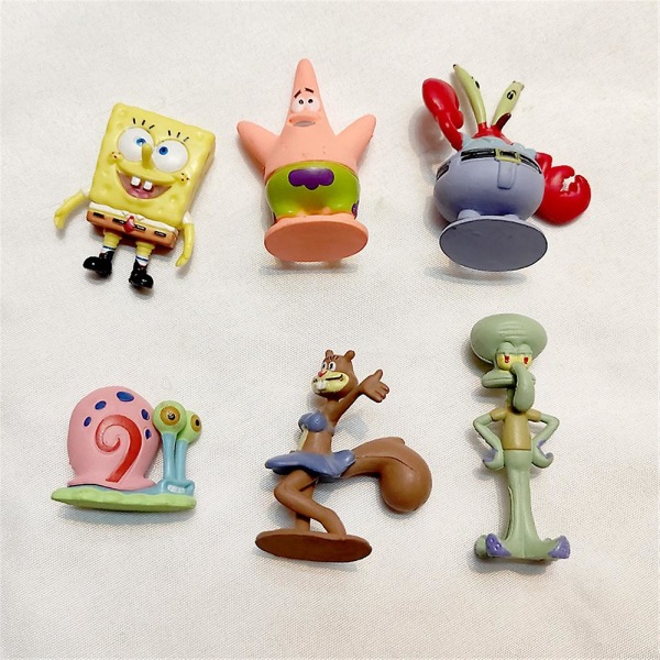 6-pack Spongebob Squarepants Actionfigurer Set och Tårta Toppers - Spongebob Squarepants Födelsedagsfest Tillbehör Figurer