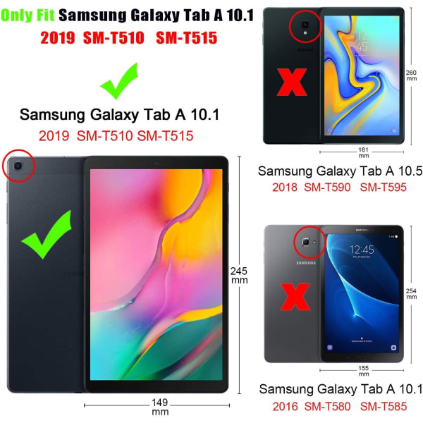 Børnebeskyttelse til Samsung Galaxy Tab A 10.1 (2019-udgaven) SM-T510/T515, letvægts anti-vibrationsgreb Unik Kickstand-etui, sort