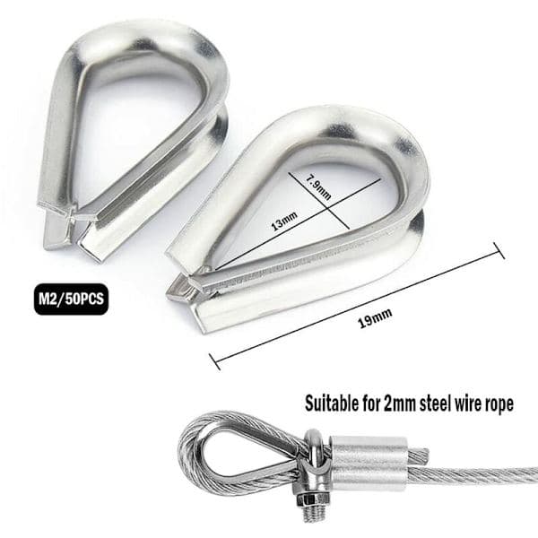 50 stk. M2 wirelås lavet af 304 rustfrit stål wireklemme til 2 mm wire