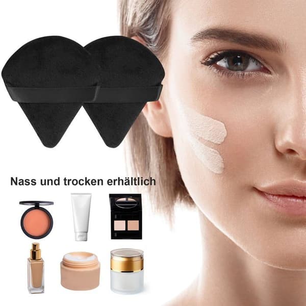Sæt med 6 sorte trekantede fløjlsklude - Vaskbare - Til tør/våd makeup (pudder/foundation)