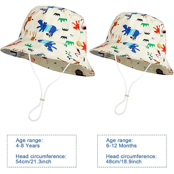 2-pack Barn Bucket Hat, Unisex Baby Sommarhatt, Justerbar Bucket Solhatt, Fiskarmössa Skydd, UPF 50+ Solskydd