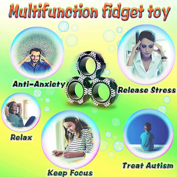 3 st Fidget Ring Leksaker, Färgglada Fidget Ring Leksaker, Perfekt för Att Lindra Ångest, för Pojkar/Flickor/Vuxna (3PC-Svart)