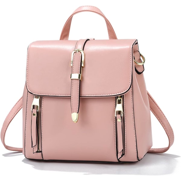 Liten Ryggsäck Dam Crossbody Väskor Mini Ryggsäck Söta Flickor PU Läder Vattentät Ryggsäck för Dagliga Resor Rosa