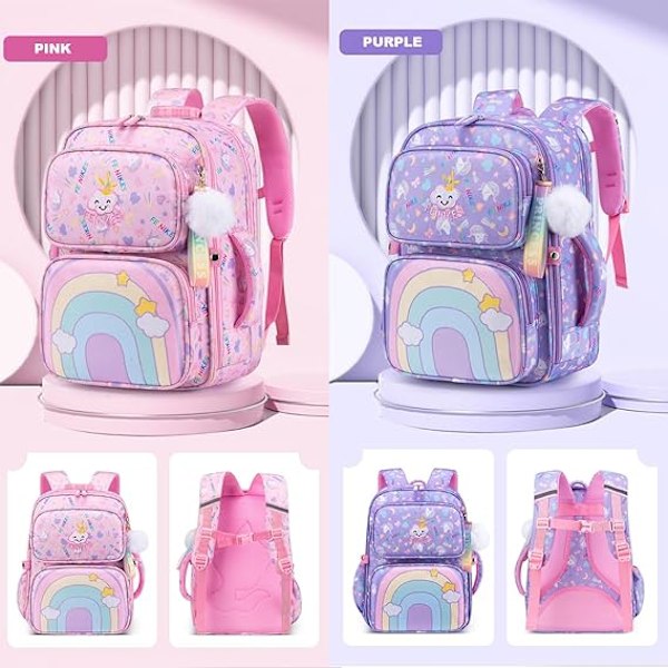 Skolesekk for jenter gutter barneskolesekk regnbuesekk boksekk vanntett nylon dagstursekk fritidssekk for 5-12 år B L