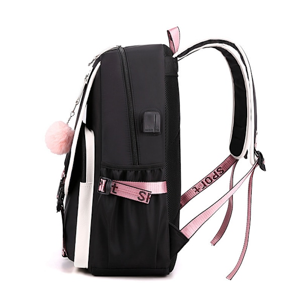 Stor Skolerygsæk til Kvinder og Piger, Casual USB-opladning, Stitch-stil, Pink Multicolor