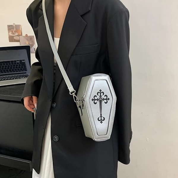 Gotisk Kistväska, Dam Axelväska, Halloween Handväska för Kvinnor, Liten Spökplånbok, Originell Crossbody-väska, Goth Estilo A.