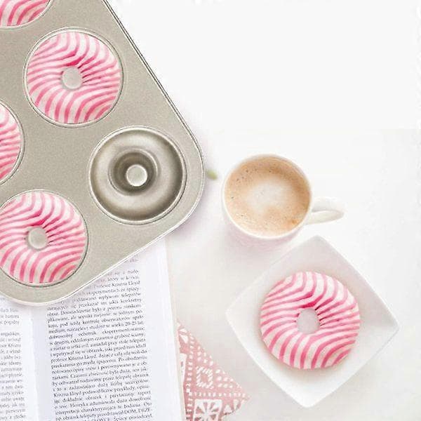 Donutforme sæt med 2, non-stick små mini donut bageforme, kulstofstål donut bageplade bagelform til 6 donuts