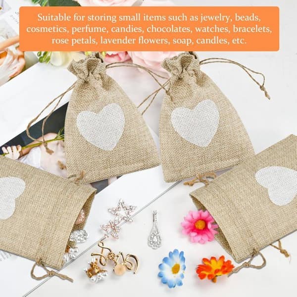 Små presentpåsar i tyg 10 x 14 cm - Förmånspåsar för bröllop, födelsedagar, dop - Juteväskor, 30-pack