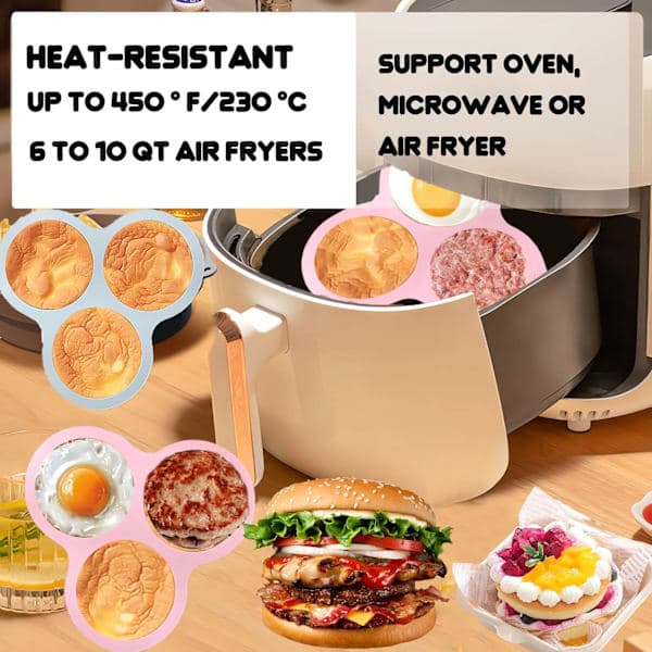 2 st silikonform för ägg i airfryer, 3-håls silikonform för pannkakor, äggbit