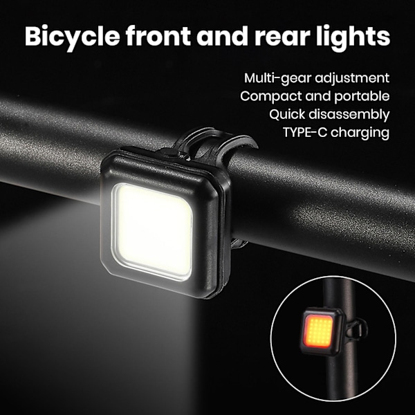 Polkupyörän valo LED Etu- ja takavalo Type-C Lataus MTB Maantiepyörä Kirkas Lamppu 3 Valotilaa Säädettävä Pyöräilyvalo Red White Light.