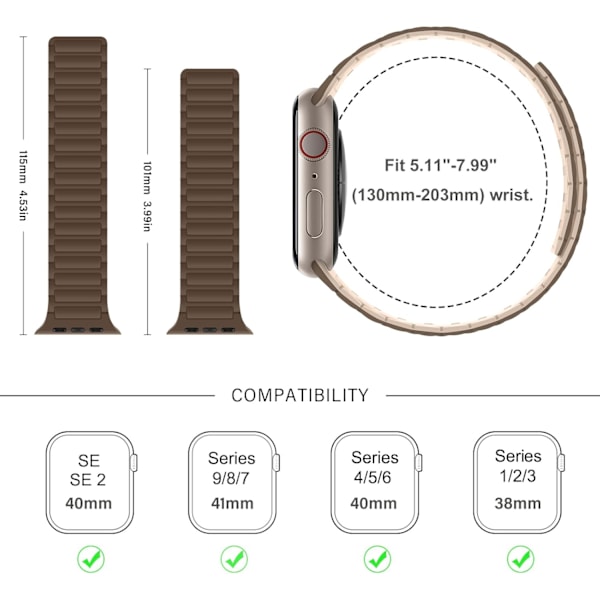 Magnetiske klokkereimer Kompatibel med Apple Watch Rem Myk Silikon Erstatningsreim Designet for iWatch Brown 38/40/41mm