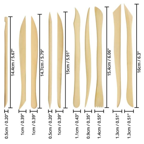 Leire- og treskulpturverktøy, 2 ender - 10, plastmateriale, 14,4-16 cm, polymerkeramikk, uthuling, forming, preging