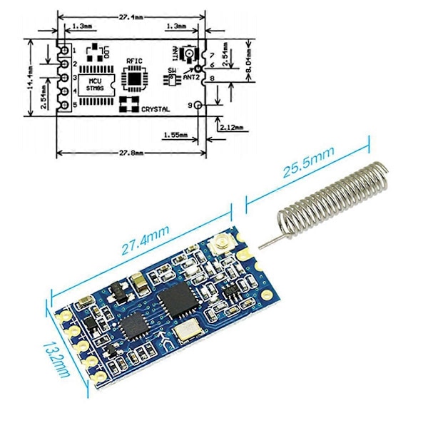 10X -12 433Mhz Langaton Sarjaporttimoduuli Bluetooth HC12:lle