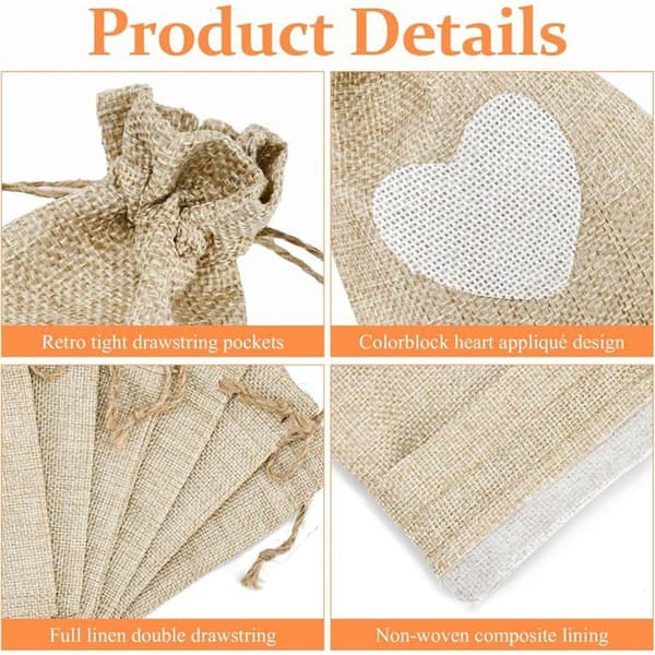 Små presentpåsar i tyg 10 x 14 cm - Förmånspåsar för bröllop, födelsedagar, dop - Juteväskor, 30-pack