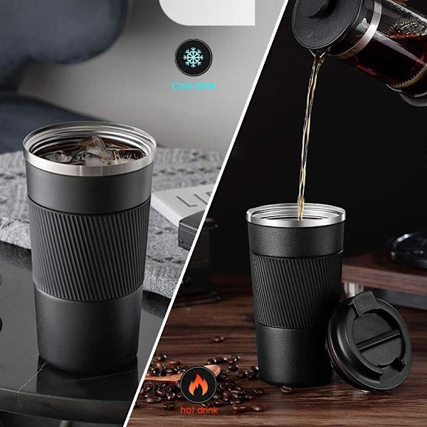 Resanvändbar Termosmugg Kaffe Koppar Vakuumisolering Rostfritt Stål Flask för Varma Kalla Drycker Black 380ml
