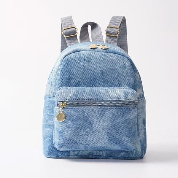 Retro denimryggsäck, mångsidig skolryggsäck för damer i skogsstil, fräsch och enkel högkvalitativ damryggsäck Blue